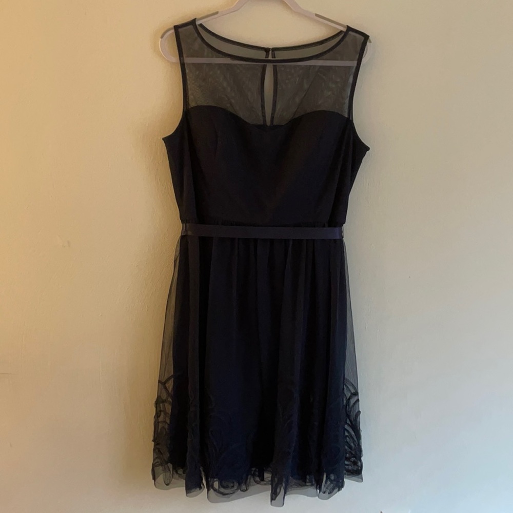 eliza j navy mesh top formal dress